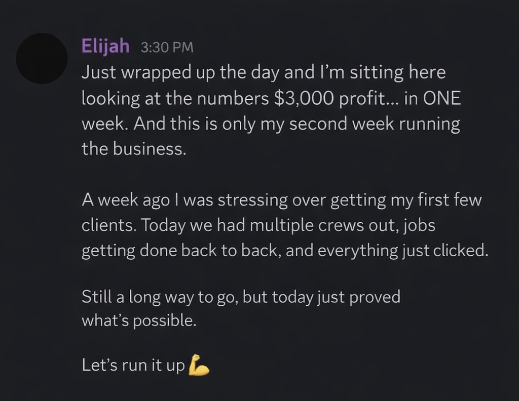 Elijah reports $3,000 profit in one week, in his second week running the business